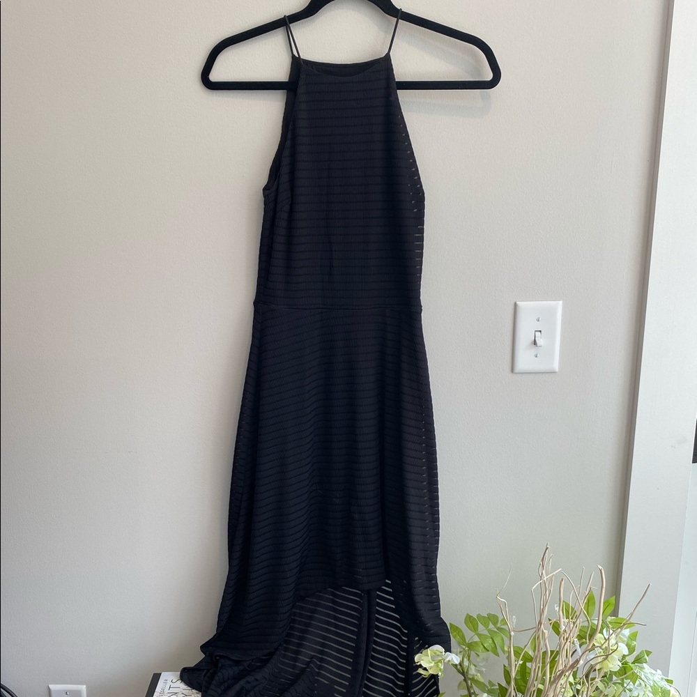 Aqua Black Striped Mesh High/Low Dress - Medium